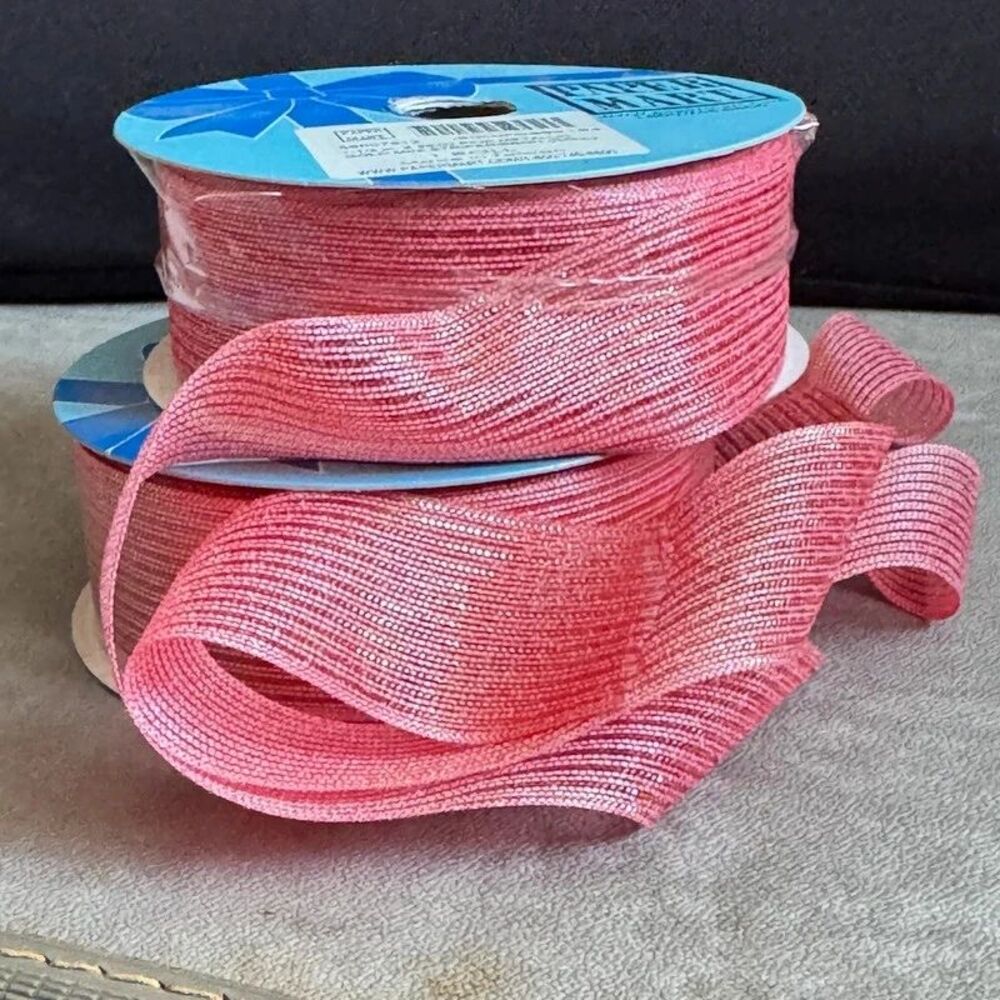100 Yards Pink Metallic Sheer Gold Mini Stripe Ribbon 1.5in x 25YD 4 Rolls NEW